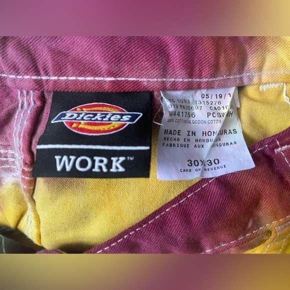 Upcycled Men's Rainbow Tie Dye Dickies Cargo Painter Jeans 30x30 Festival Rave - Picture 10 of 11